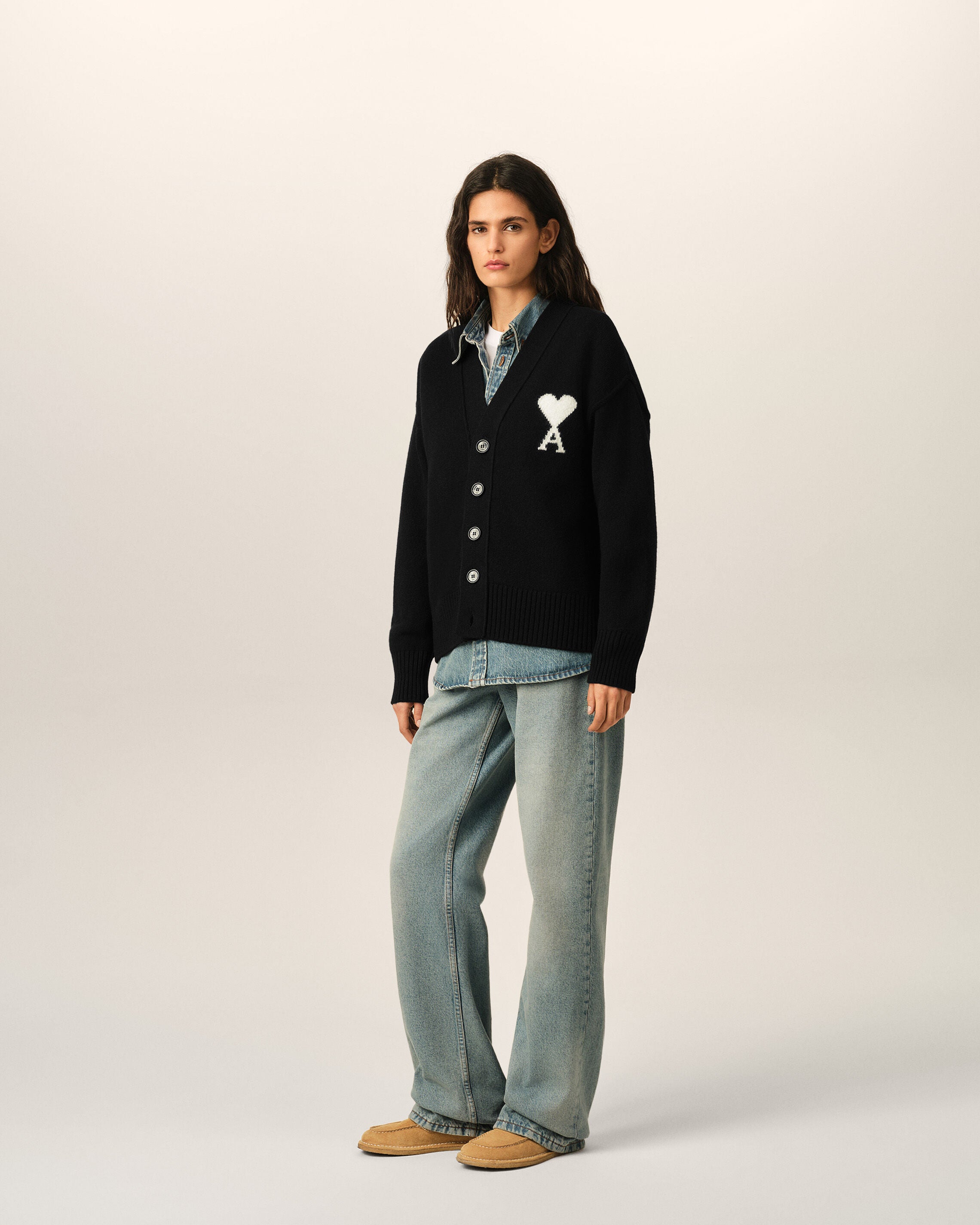 Black wool cardigan with Ami de Coeur - 12