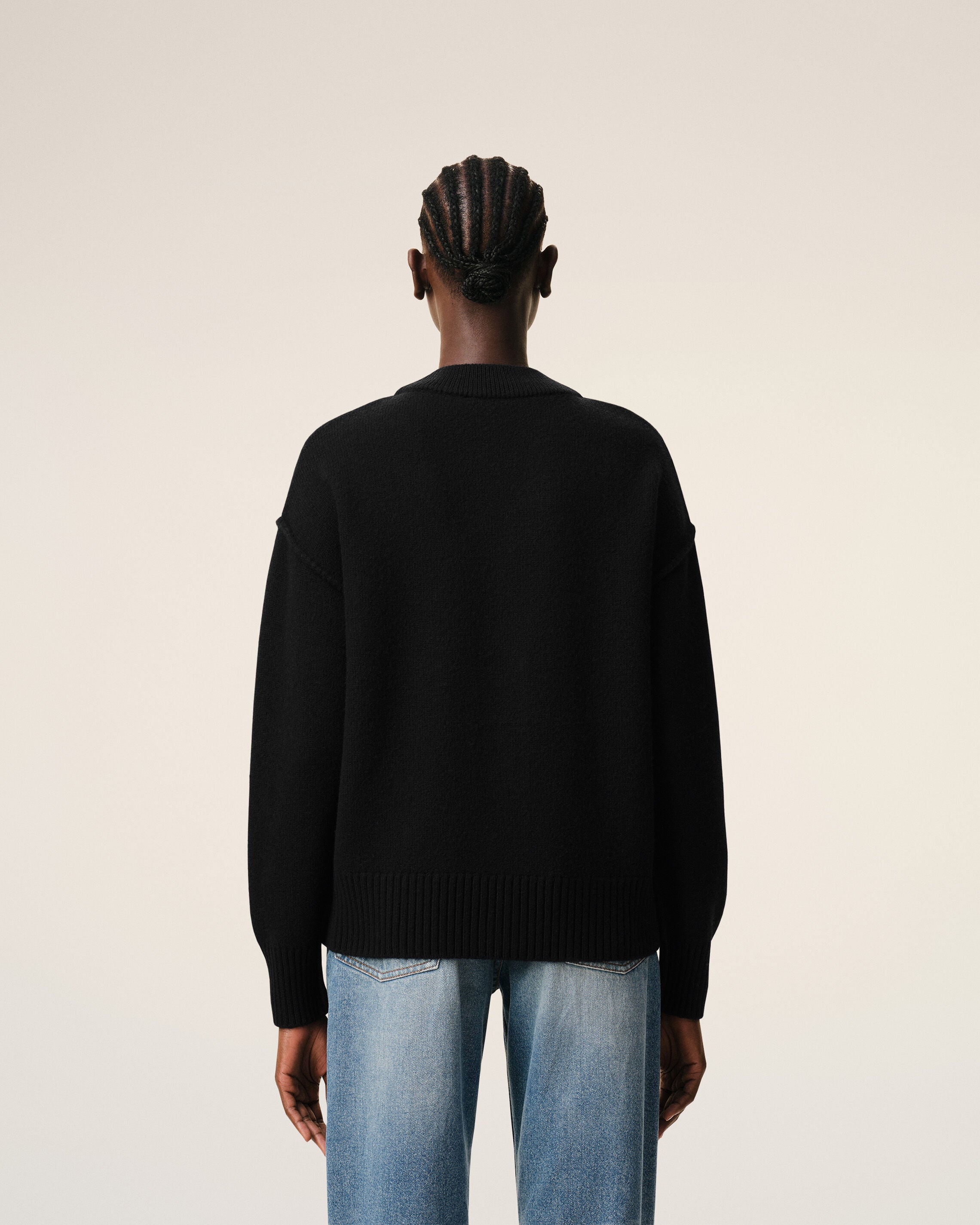 Black Wool Cardigan With Contrasted Ami De Coeur - 11