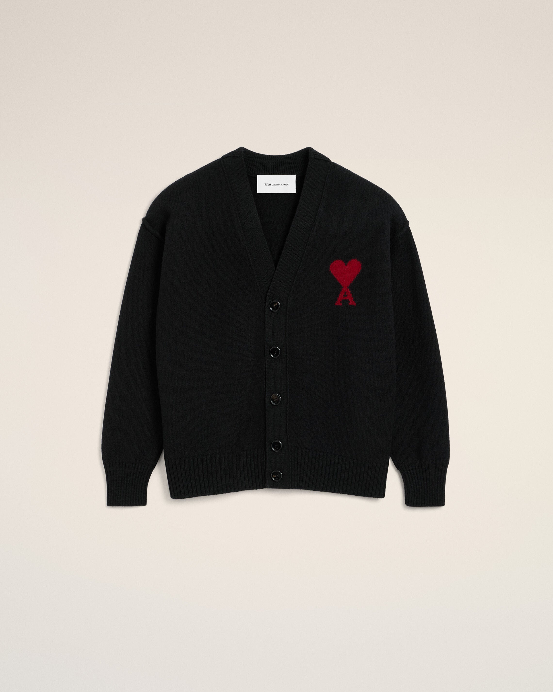 Black Wool Cardigan With Contrasted Ami De Coeur - 7