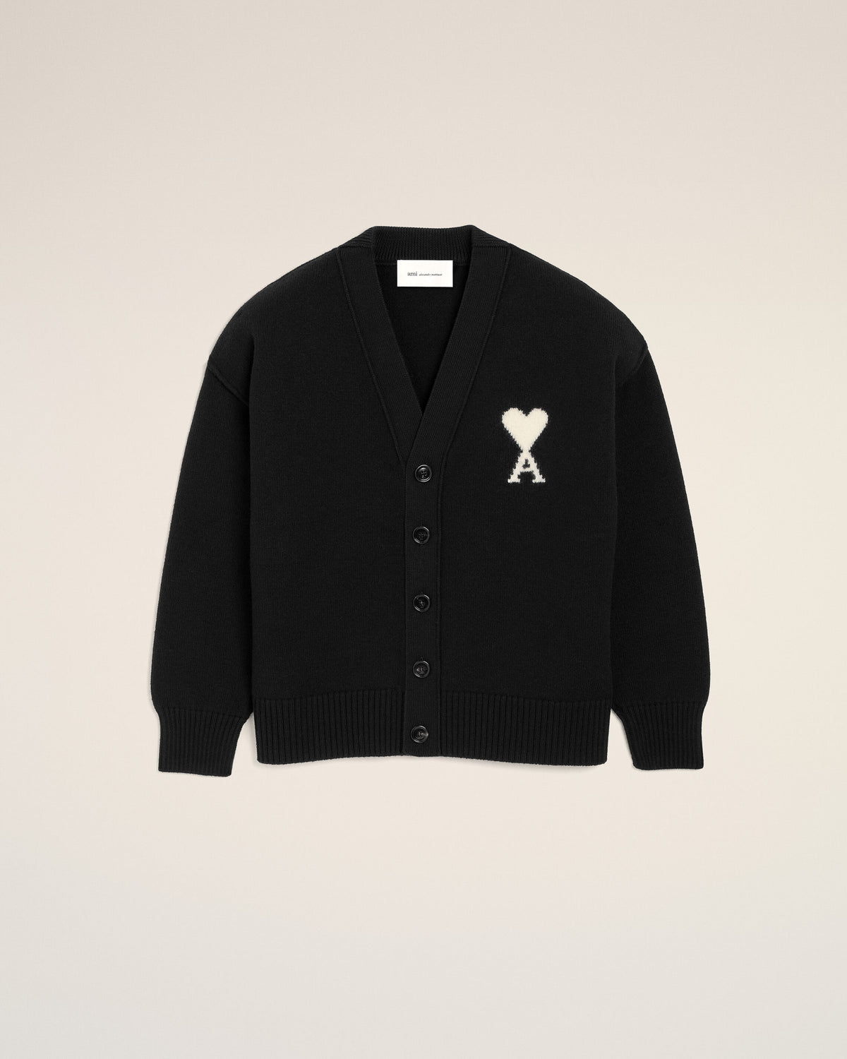 Black wool cardigan with Ami de Coeur - 1