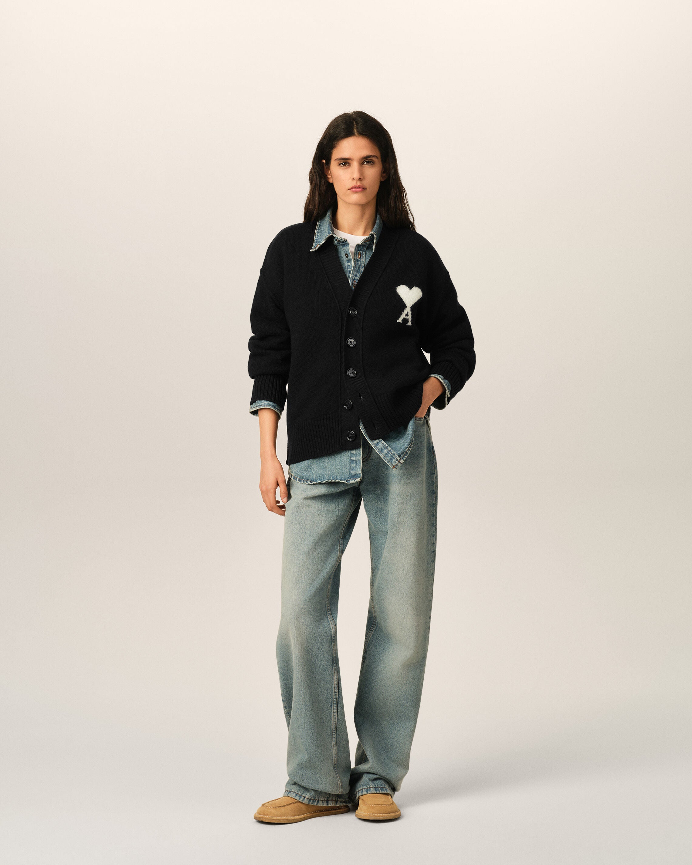 Black wool cardigan with Ami de Coeur - 9
