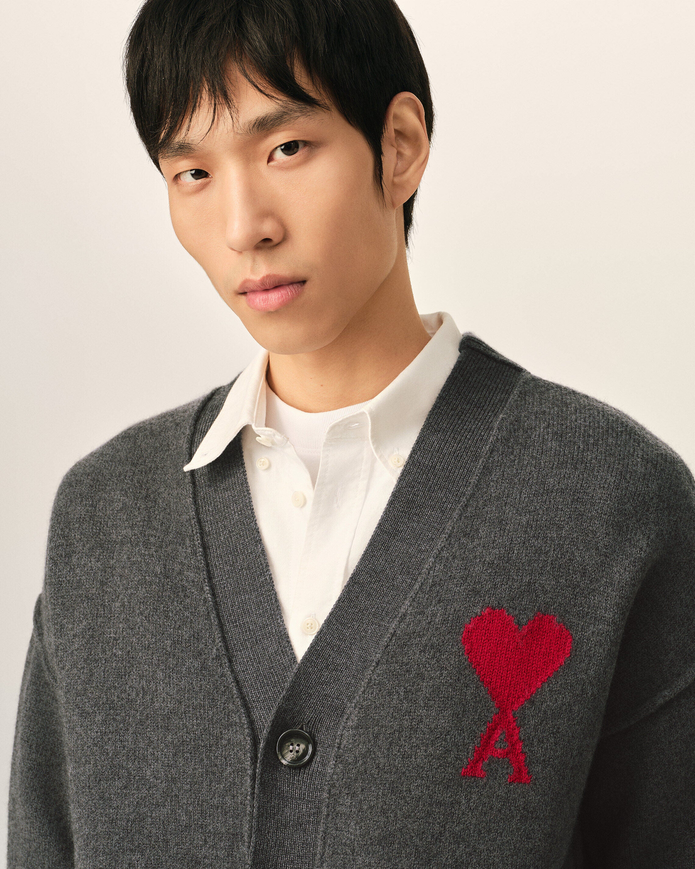 Grey wool cardigan with Ami de Coeur - 4