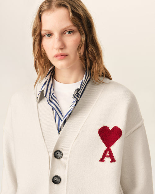 Natural wool cardigan with Ami de Coeur - Woman - 10 - AMI Paris - Ami Paris