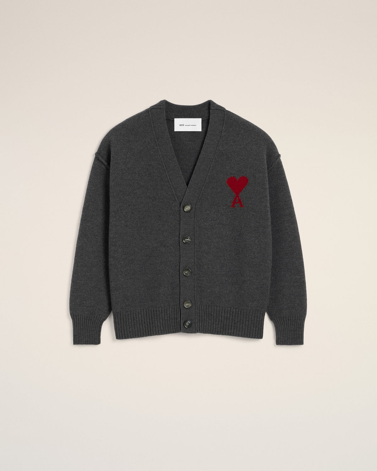 Grey wool cardigan with Ami de Coeur - 1