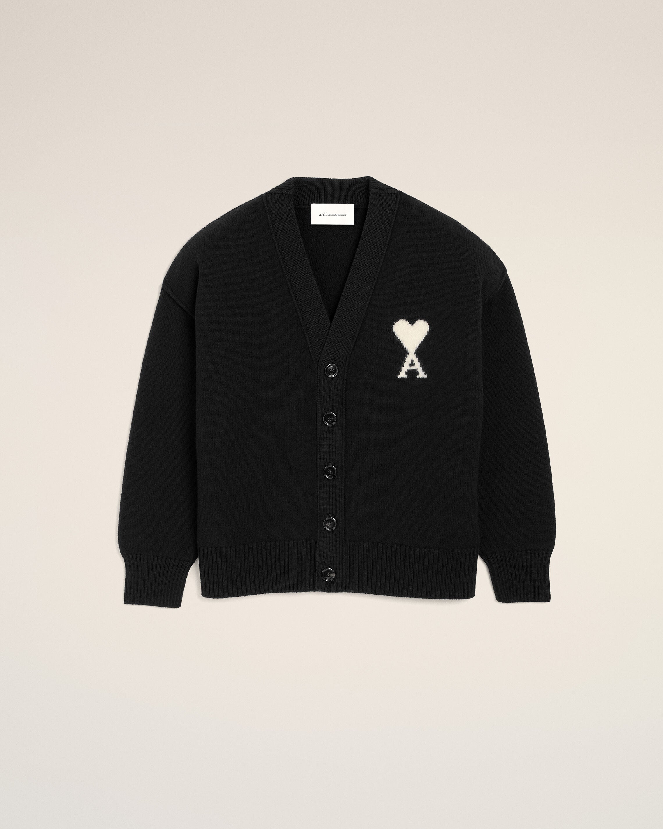 Black wool cardigan with Ami de Coeur - 7