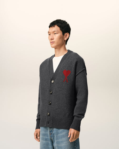 Grey Wool Cardigan With Contrasted Ami De Coeur - Man - 6 - AMI Paris - Ami Paris