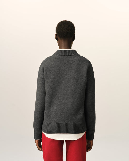Grey wool cardigan with Ami de Coeur - Woman - 11 - AMI Paris - Ami Paris