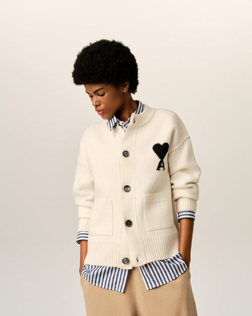 White Wool Ami De Coeur Cardigan - Woman - 8 - AMI Paris - Ami Paris