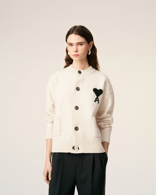White Wool Ami De Coeur Cardigan - 9 - Ami Paris
