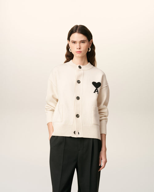 White Wool Ami De Coeur Cardigan - 8 - Ami Paris