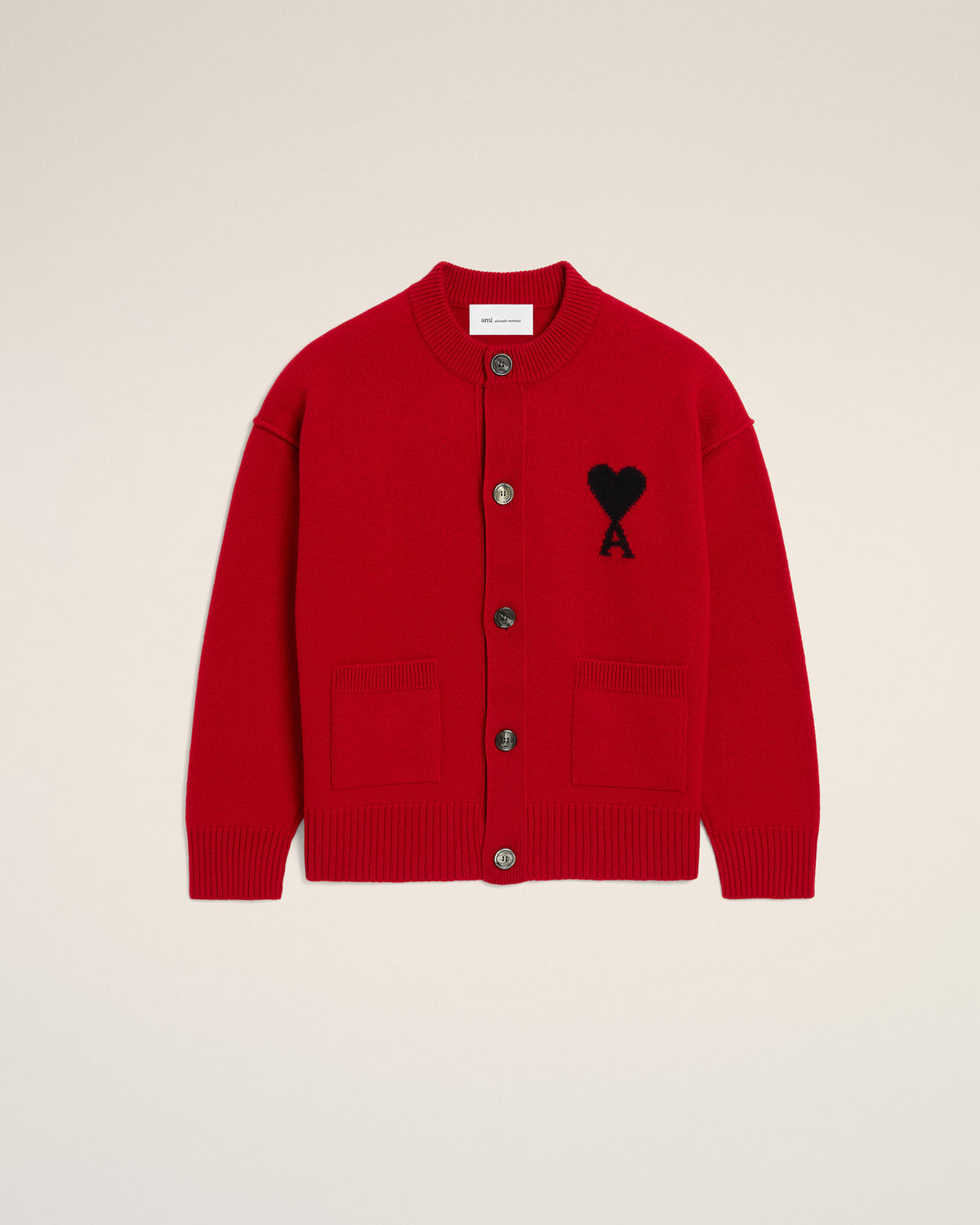 Cardigan rouge col rond en laine Ami de Coeur - 7