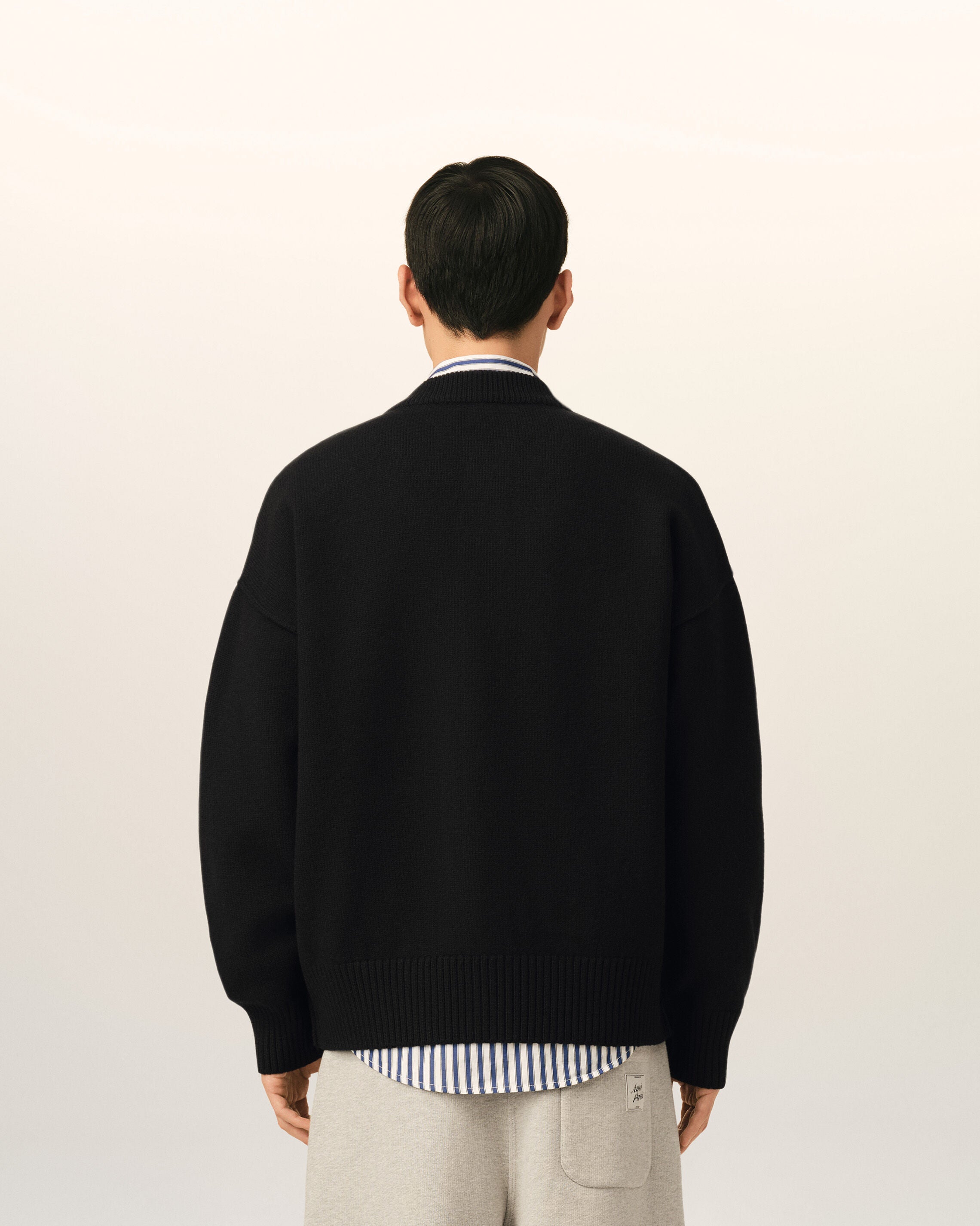 Black crewneck wool cardigan with Ami de Coeur - 5