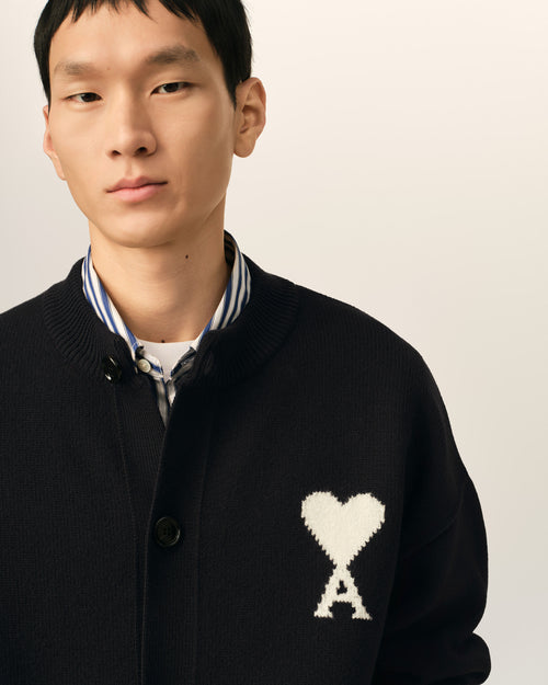 Black crewneck wool cardigan with Ami de Coeur - Man - 4 - AMI Paris - Ami Paris