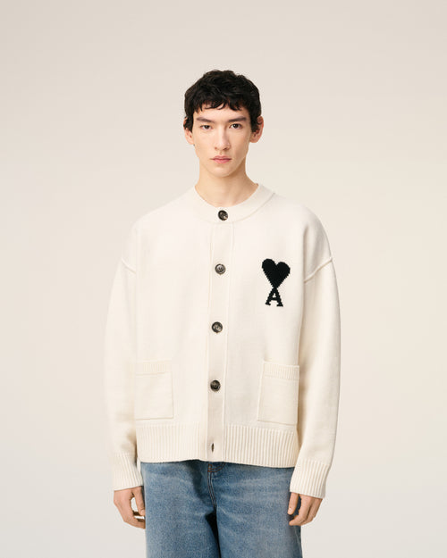 White Wool Ami De Coeur Cardigan - 12 - Ami Paris