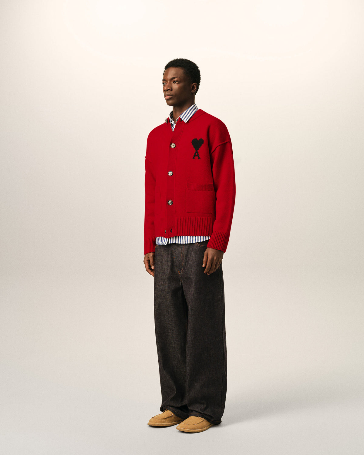 Cardigan rouge col rond en laine Ami de Coeur - 6