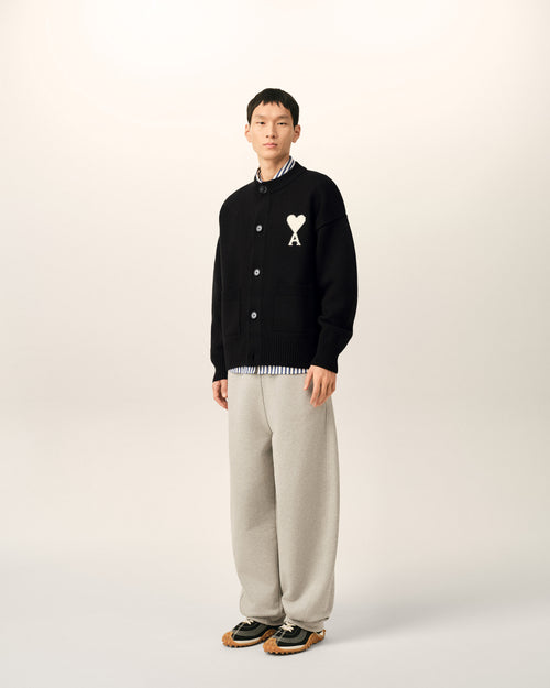 Black crewneck wool cardigan with Ami de Coeur - Man - 6 - AMI Paris - Ami Paris