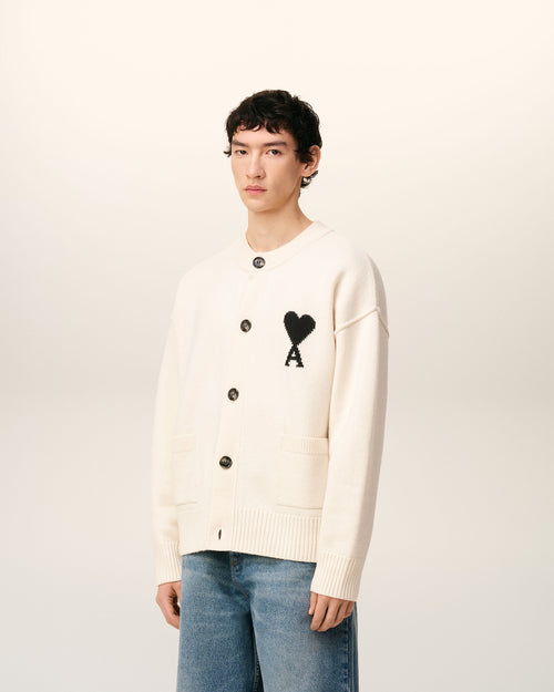 White Wool Ami De Coeur Cardigan - 6 - Ami Paris