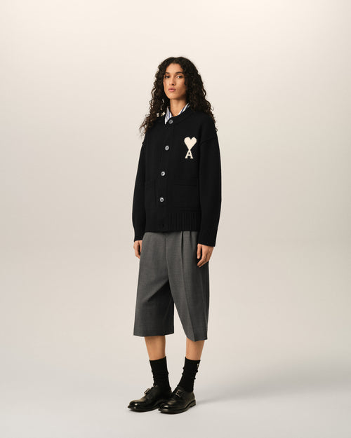 Black crewneck wool cardigan with Ami de Coeur - Woman - 12 - AMI Paris - Ami Paris