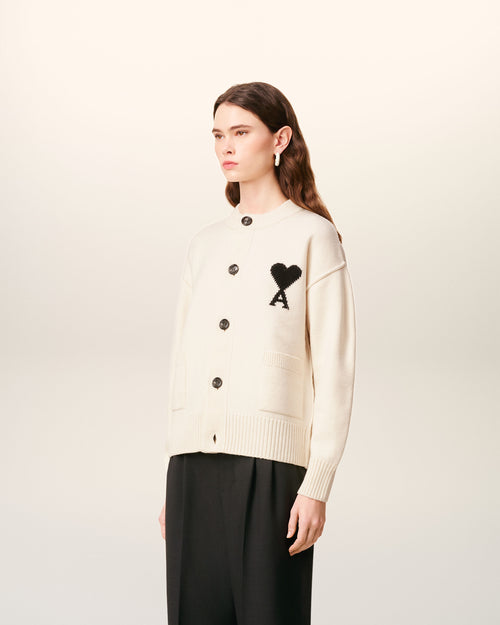 White Wool Ami De Coeur Cardigan - 12 - Ami Paris