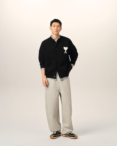 Black crewneck wool cardigan with Ami de Coeur - Man - 3 - AMI Paris - Ami Paris