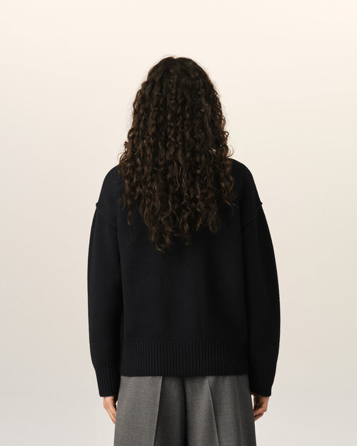 Black crewneck wool cardigan with Ami de Coeur - Woman - 11 - AMI Paris - Ami Paris