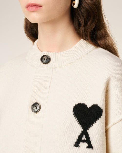 White Wool Ami De Coeur Cardigan - 10 - Ami Paris