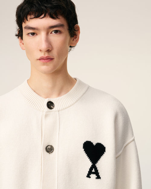 White Wool Ami De Coeur Cardigan - 4 - Ami Paris