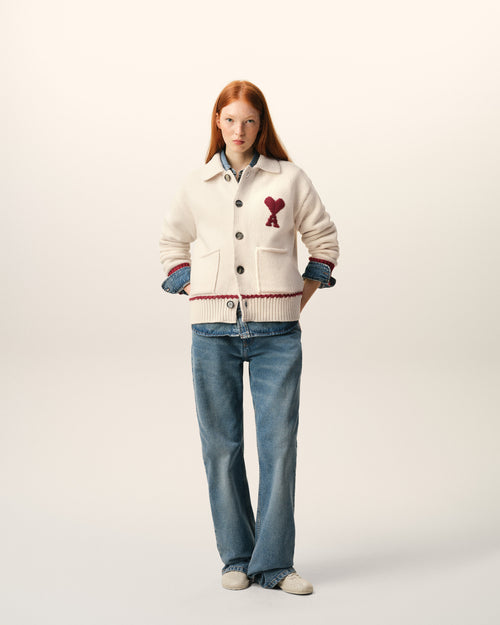                             White Wool Ami De Coeur Cardigan - 3                         - Ami Paris