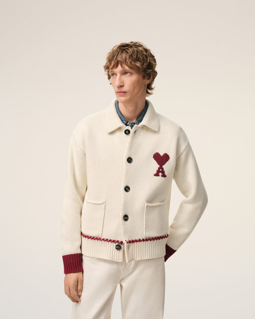 White Wool Ami De Coeur Cardigan - 3 - Ami Paris