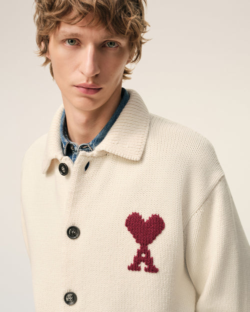 White Wool Ami De Coeur Cardigan - 4 - Ami Paris