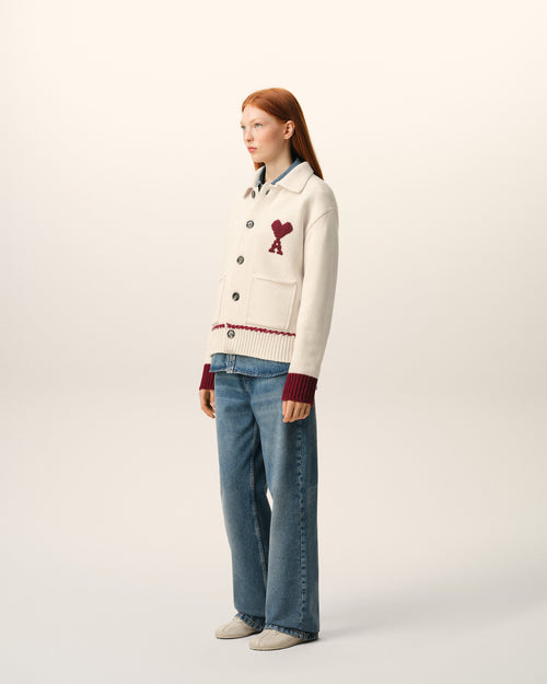 White Wool Ami De Coeur Cardigan - 12 - Ami Paris