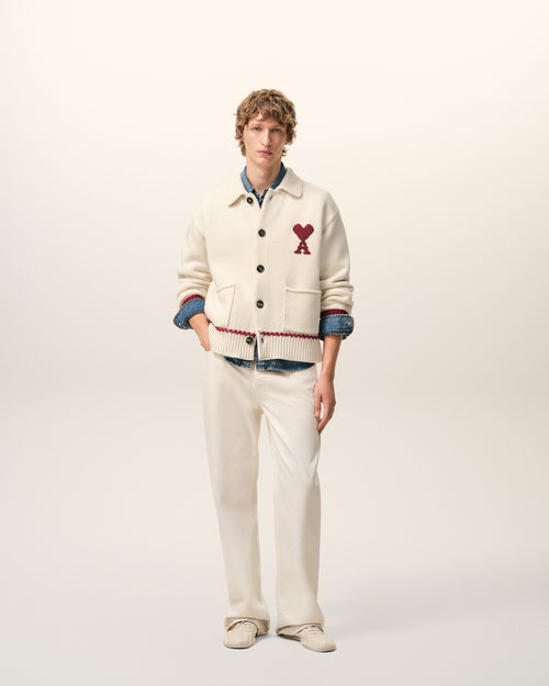 Ami De Coeur Cardigan aus weißer Wolle - 1 - Ami Paris
