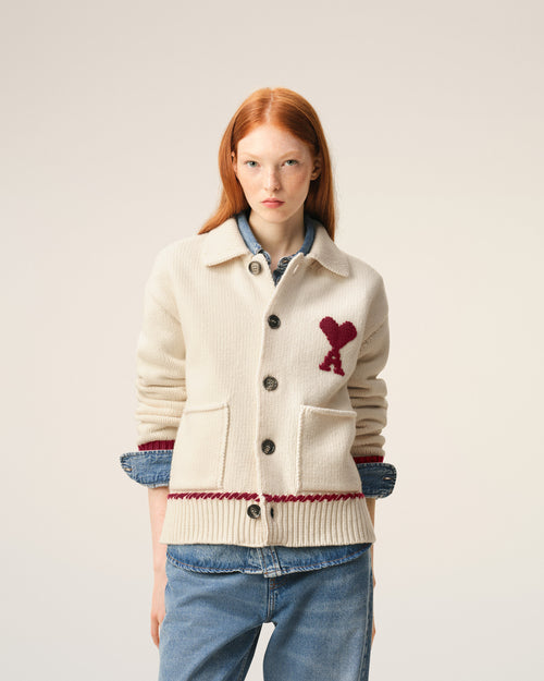 White Wool Ami De Coeur Cardigan - 9 - Ami Paris