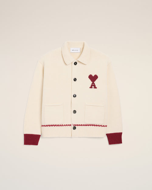 White Wool Ami De Coeur Cardigan - 4 - Ami Paris