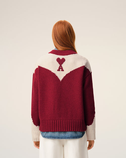 Red Wool Ami De Coeur Cardigan - 11 - Ami Paris