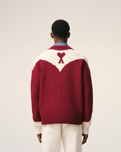 Red Wool Ami De Coeur Cardigan - 5 - Ami Paris