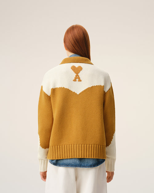 Yellow Wool Ami De Coeur Cardigan - 11 - Ami Paris