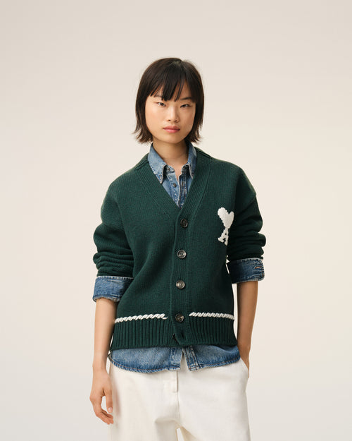 Green Wool Ami De Coeur Cardigan - 9 - Ami Paris