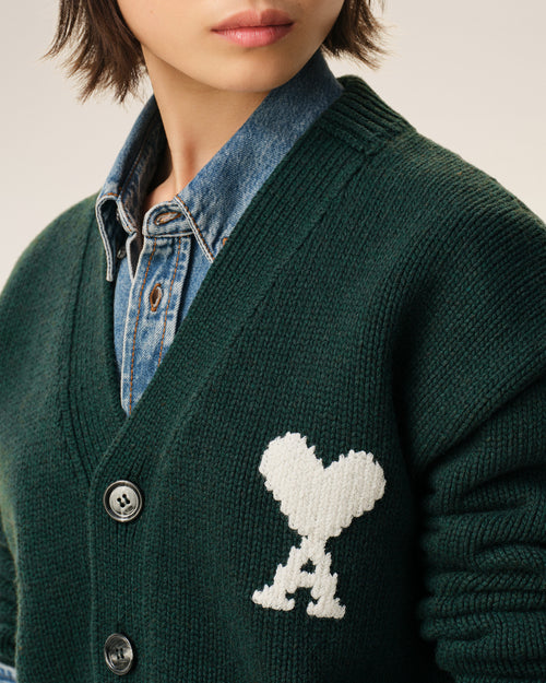 Green Wool Ami De Coeur Cardigan - 10 - Ami Paris