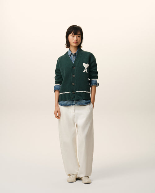                                     Green Wool Ami De Coeur Cardigan - 3                                 - Ami Paris