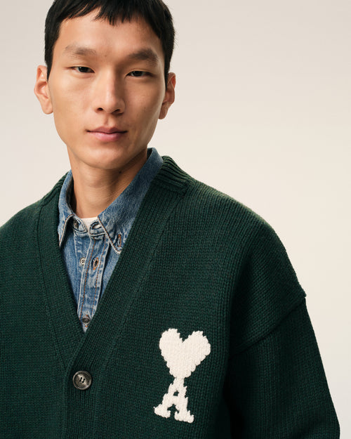 Green Wool Ami De Coeur Cardigan - 4 - Ami Paris
