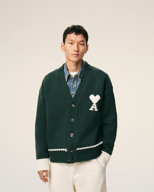 Cardigan Vert Ami De Coeur en Laine - 3 - Ami Paris
