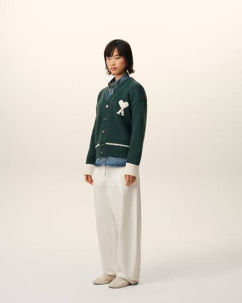 Green Wool Ami De Coeur Cardigan - 12 - Ami Paris