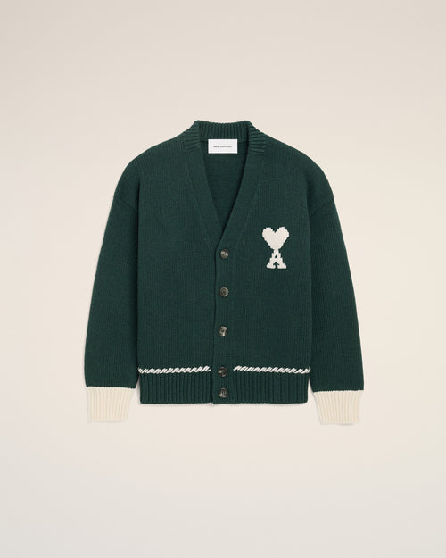                                 Green Wool Ami De Coeur Cardigan - 3                             - Ami Paris