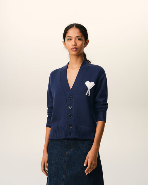 Blue Wool Ami De Coeur Cardigan - Woman - 8 - AMI Paris - Ami Paris