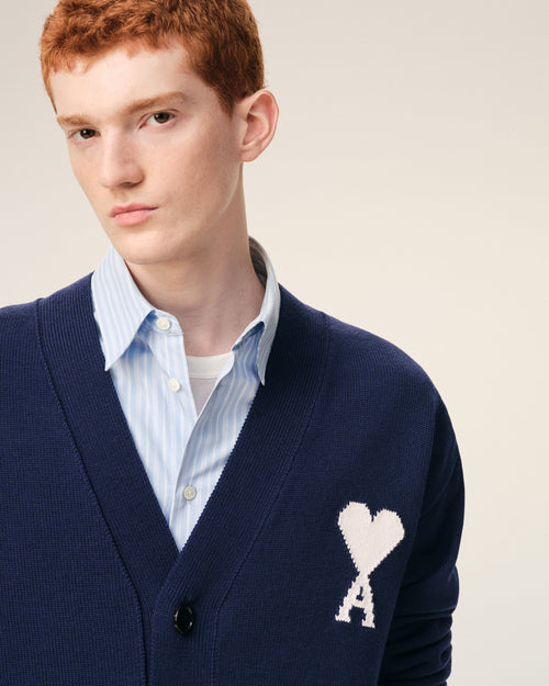 Blue Wool Ami De Coeur Cardigan - Man - 4 - AMI Paris - Ami Paris