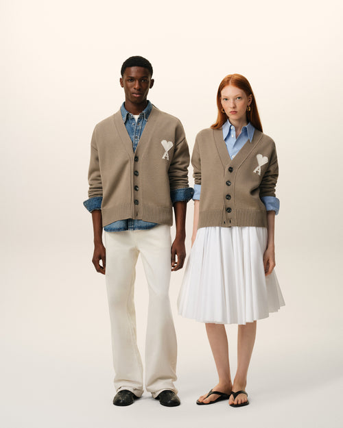 Beige Wool Ami De Coeur Cardigan - unisex - 13 - AMI Paris - Ami Paris