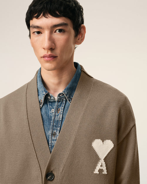 Beige Wool Ami De Coeur Cardigan - Man - 4 - AMI Paris - Ami Paris
