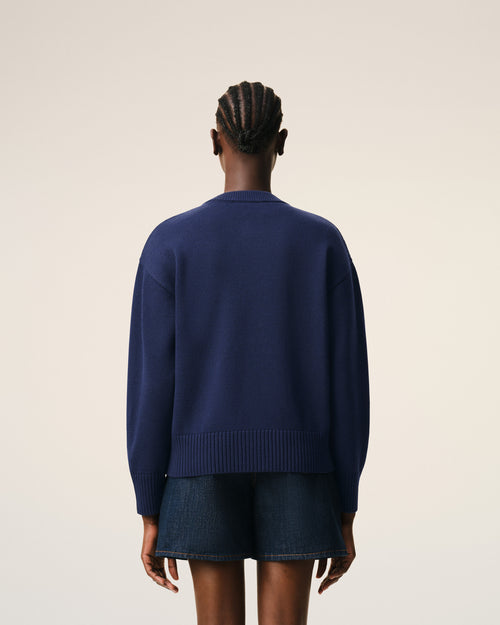 Blue Wool Crewneck Ami De Coeur Cardigan - Woman - 11 - AMI Paris - Ami Paris