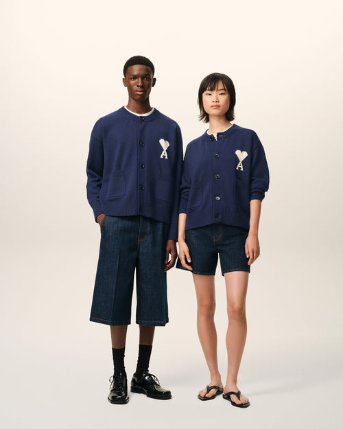 Blue Wool Crewneck Ami De Coeur Cardigan - unisex - 13 - AMI Paris - Ami Paris
